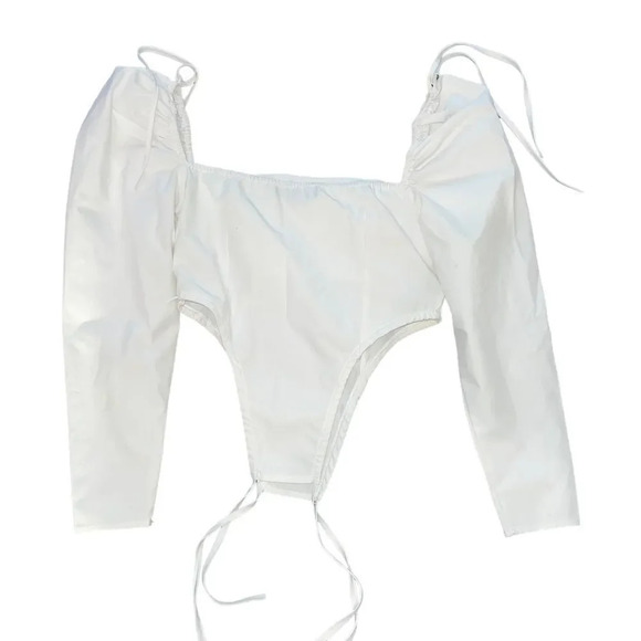 Pretty Little Thing | White Cut Out Ruched Detail Long Sleeve Blouse Size 4 - Picture 7 of 7